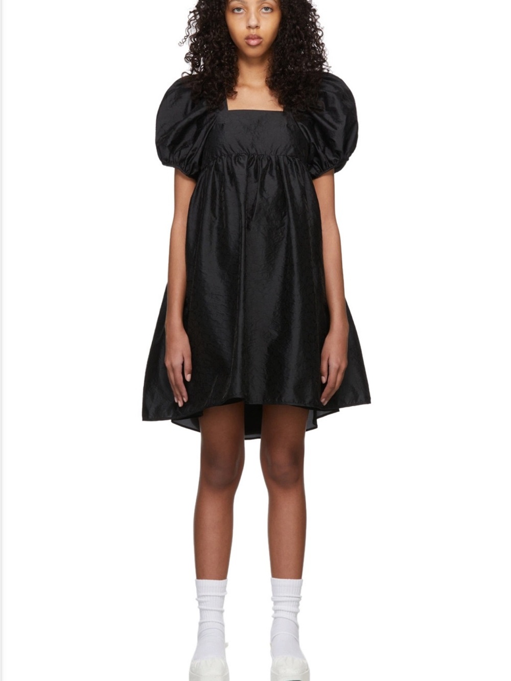 Cecilie Bahnsen Tilde Black Puff Sleeve Tie Back Bow Dress